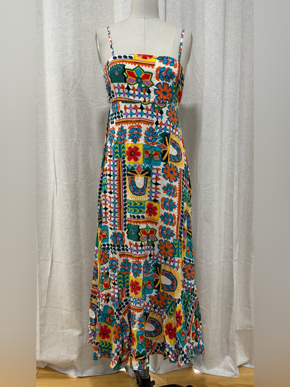 Paper Heart Anthropology Aztec Sunrise Maxi Adjustable Straps Dress Size XS Boho